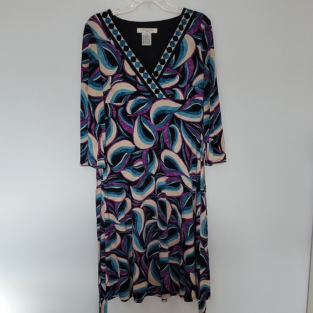 Evan-Picone Multicolor V-Neck Patterned Dress, Size 12